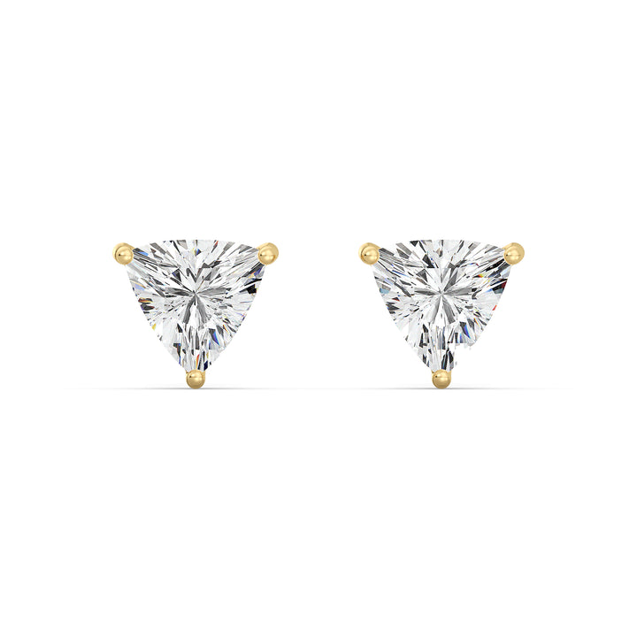 Trillion Cut Lab Grown Diamond Solitaire Stud Earrings in 18K Yellow Gold