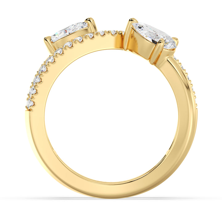 Twisted Band Lab Grown Diamond Ring with Dual Pear Diamonds in Yellow Gold