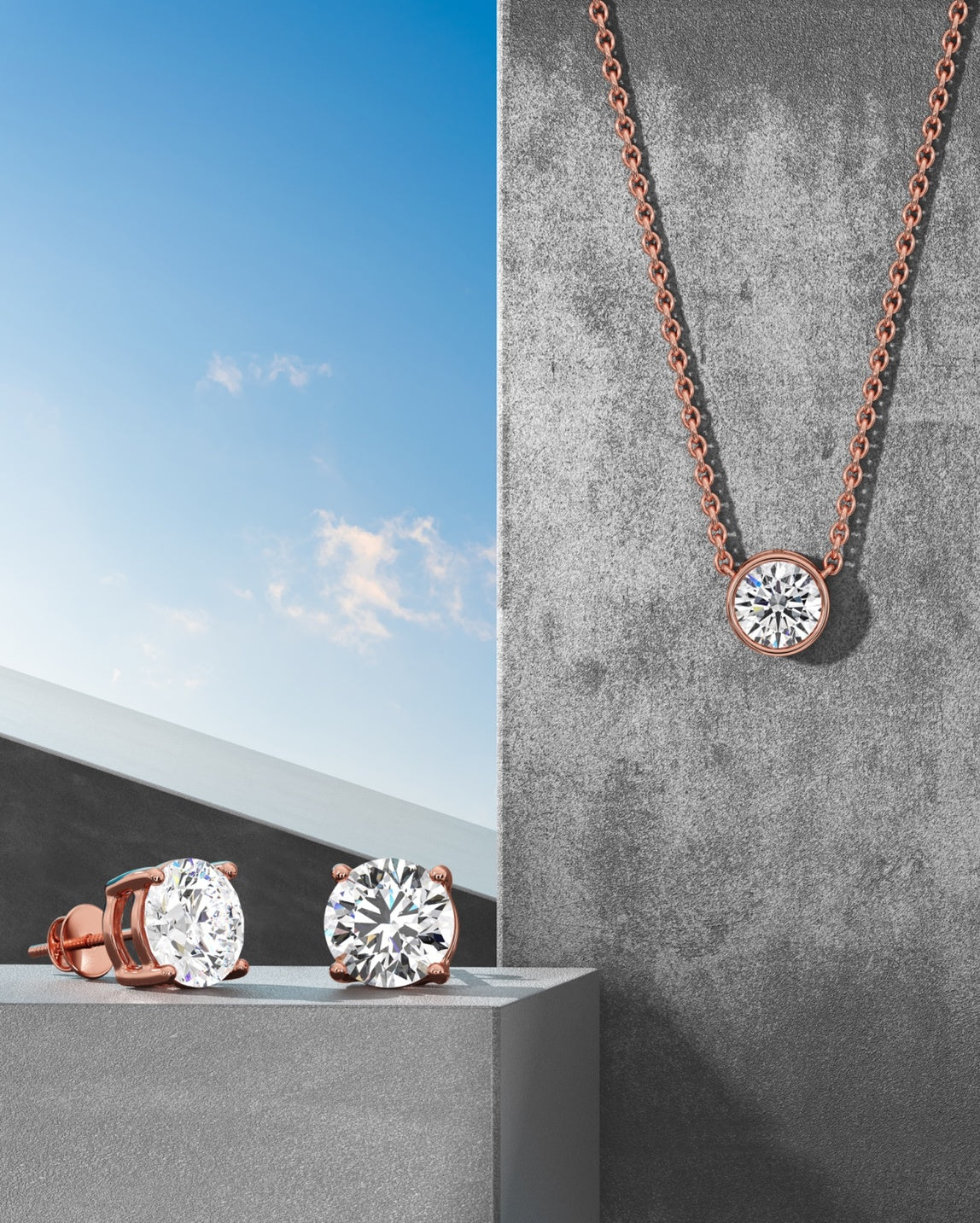 Lab Grown Diamond Stud Earrings & Solitaire Necklaces