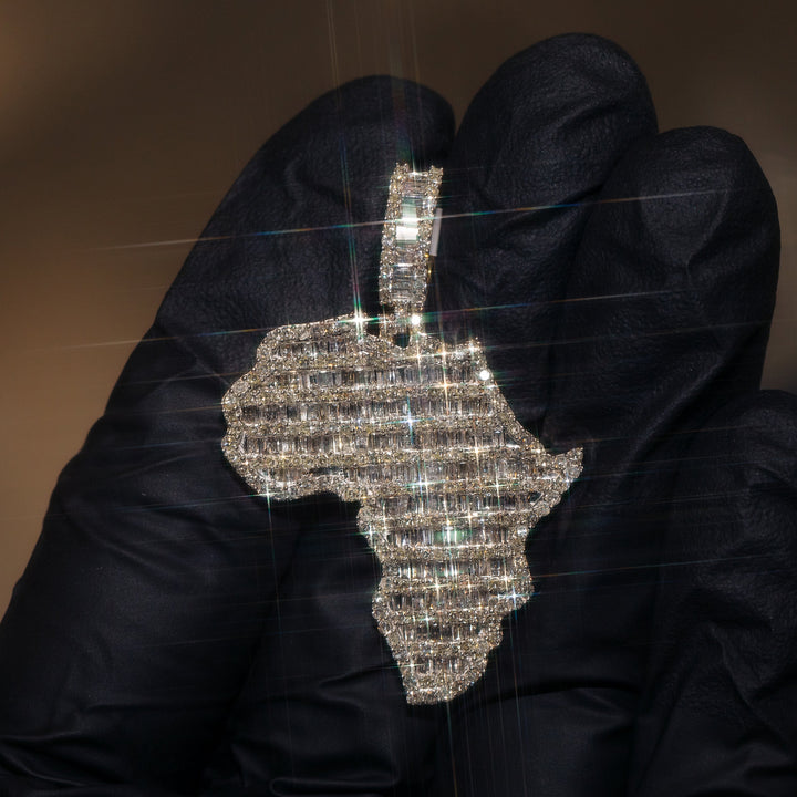 Image of Exquisite 10K Gold African Continent Charm Pendant with 2-3/4 Carat Total Baguette Natural Diamonds for Men
