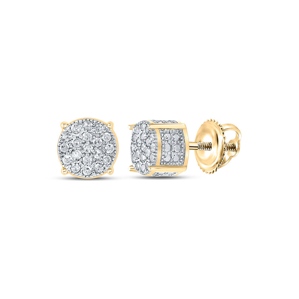 Image: 10K Gold 3D Cluster Earrings featuring 1/8 Cttw Round Natural Diamonds for Men