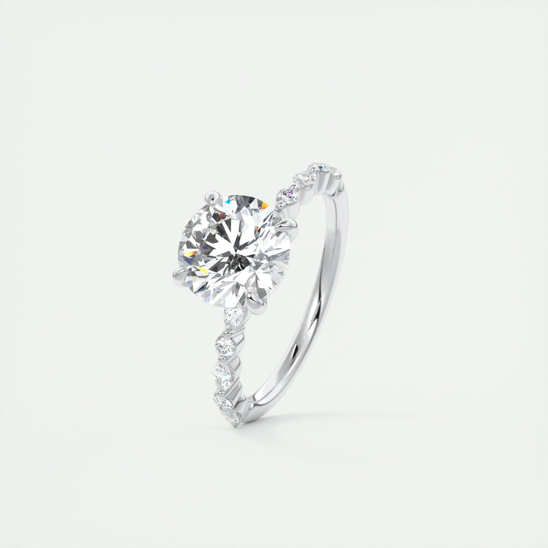 Exquisite 2ct Round Lab Grown Diamond Engagement Ring with IGI Certification, F Color, VS1 Clarity, and Intricate Pave Setting, Available in 14K or 18K Solid Gold