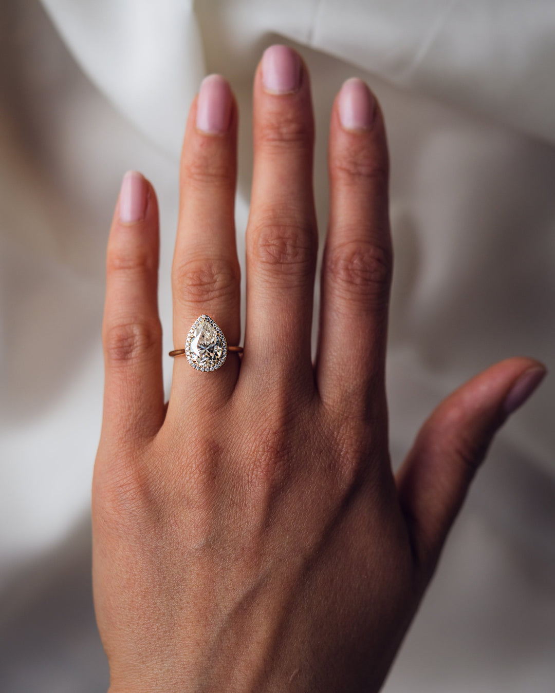 3.09 CT Pear Cut Halo Moissanite Engagement Ring