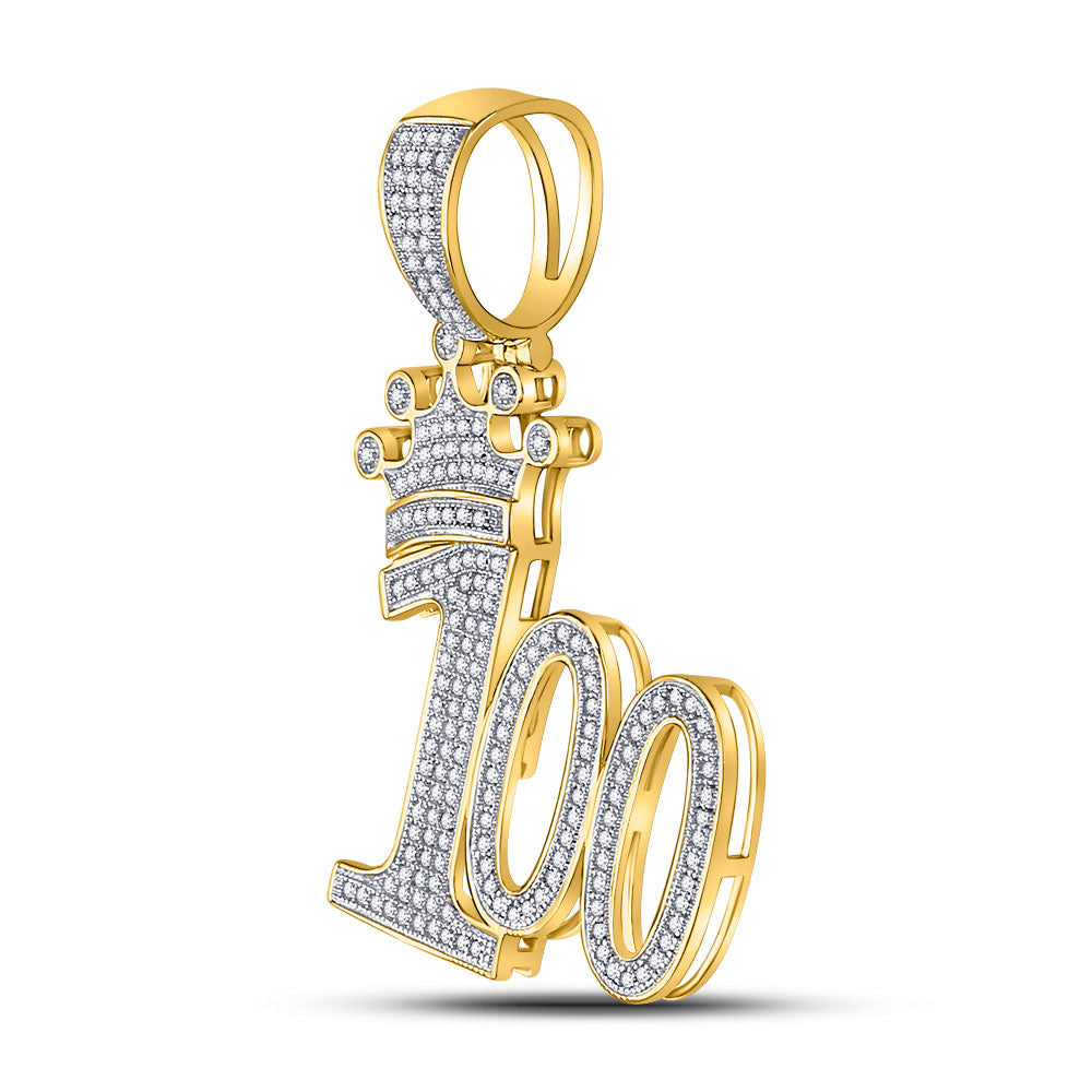 Image of Exquisite 10K Gold Crown Charm Pendant with 100 Sparkling Round Natural Diamonds - 1/2 Carat Total Weight (Cttw) - Ideal for Men