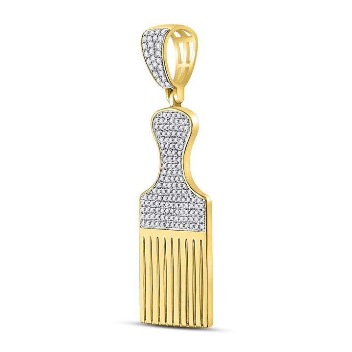 Exquisite 10K Gold Afro Hair Pick Charm Pendant with 1/2 Cttw Round Natural Diamond – A Distinguished Choice for Men – Shimmering Jewelry Accent