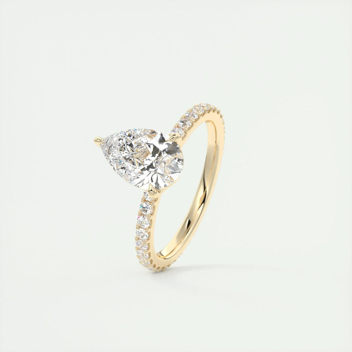 IGI Certified 2ct Pear F-VS1 Lab Grown Diamond Pave Engagement Ring in 14kt/18kt Gold