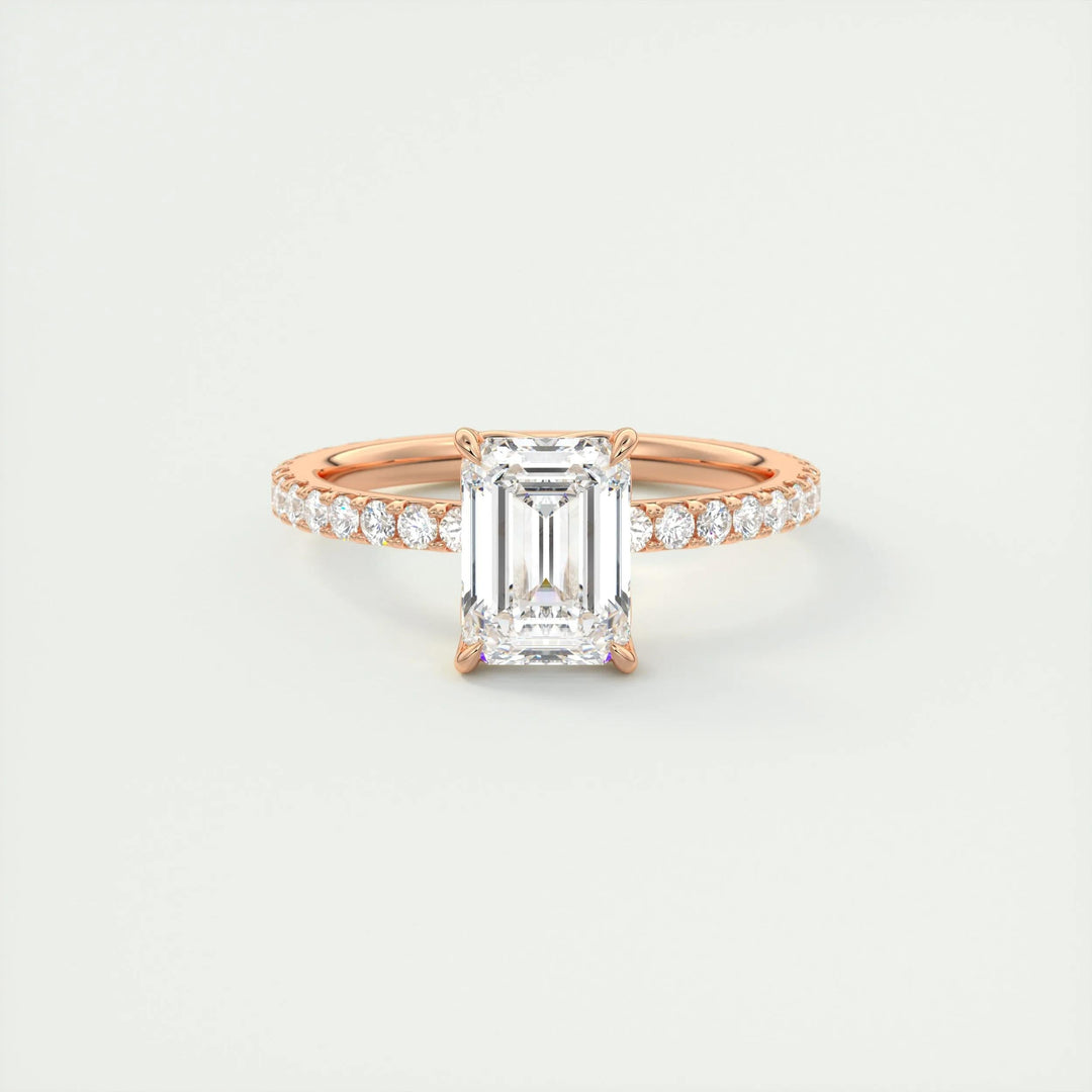1.75ct Emerald F- VS1 Diamond Engagement Ring With Pave Setting
