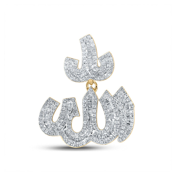 Image of Exquisite 10K Gold Allah Islam Charm Pendant with 1 Carat Baguette Natural Diamond - Ideal for Men