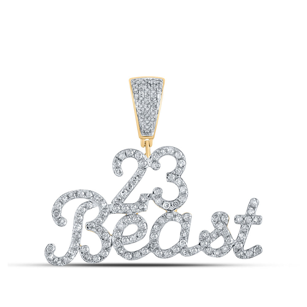 Elegant 10K Gold Pendant with 23 Unique Beast Phrases, Featuring a 1 Carat Round Natural Diamond - Perfect for Men's Fashion
