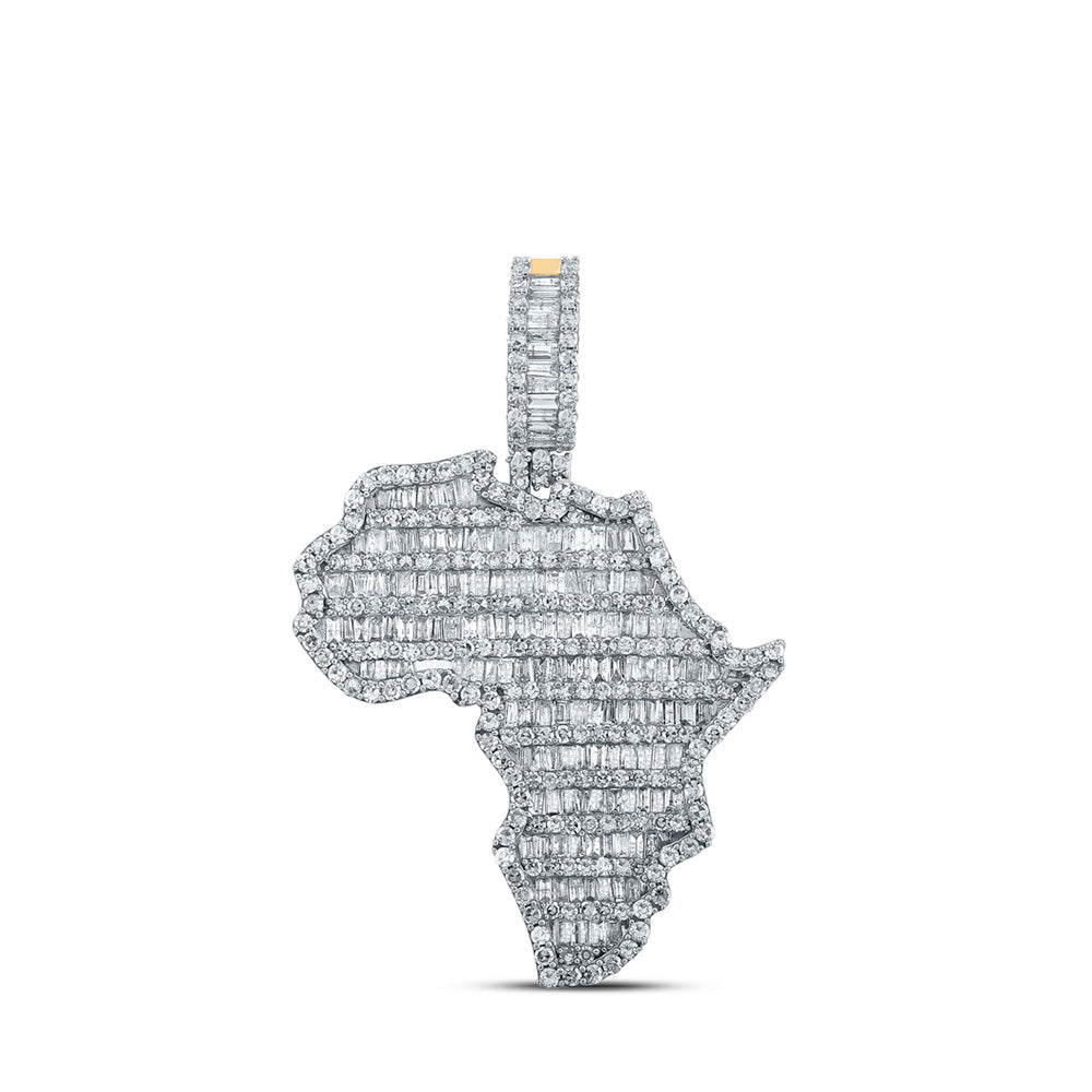 A luxurious 10K Gold African Continent Charm Pendant adorned with 2-3/4 Carat Baguette Natural Diamonds, designed for men's fashion.