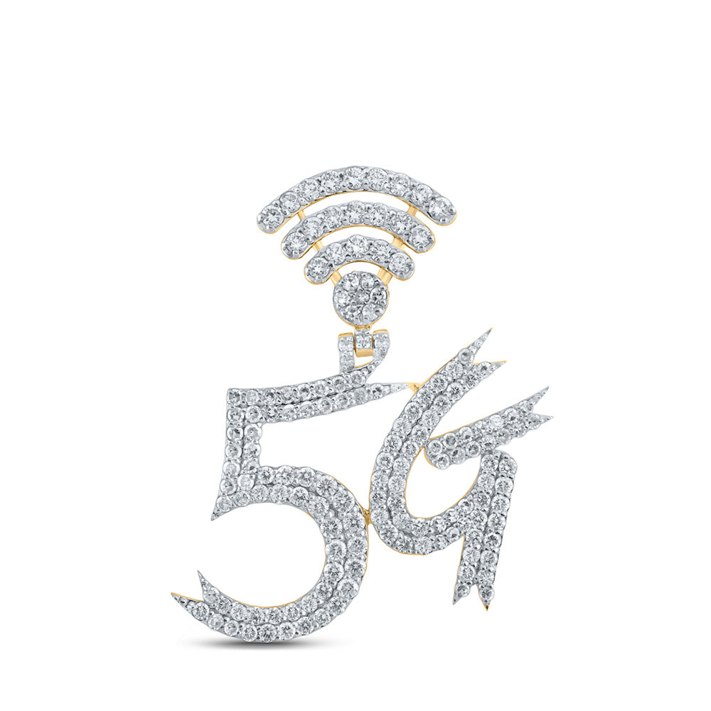 Image: Exquisite 10K Gold 5G Charm Pendant with 1.5 Carat Round Natural Diamond - A Sophisticated Accessory for the Stylish Gentleman