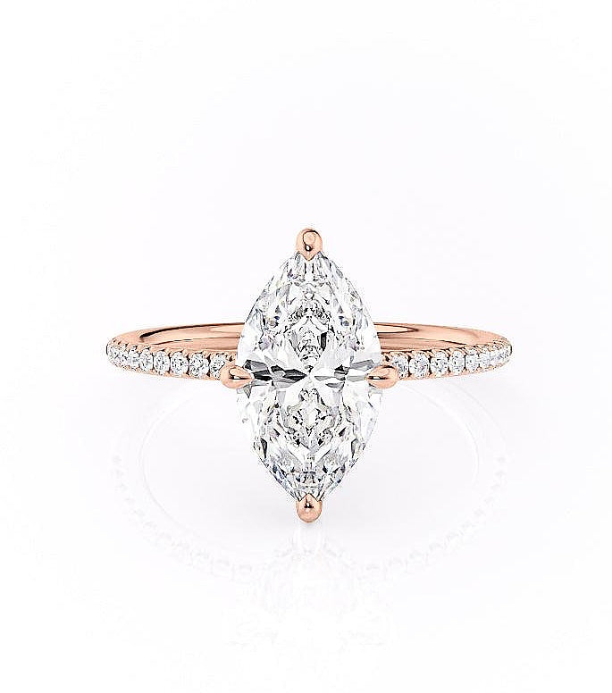 1.58 CT Marquise Cut Hidden Halo Pave Setting Moissanite Engagement Ring