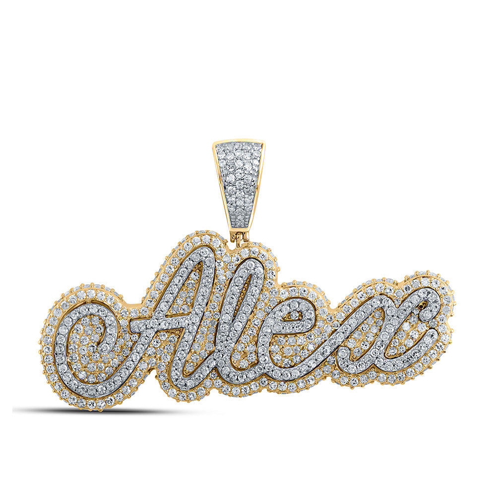 10K Gold ALEX Name Charm Pendant with 2 Carat Round Natural Diamond - Men's Elegance - Jewelry Close-up