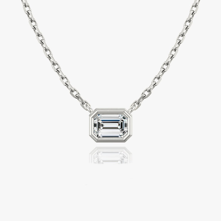 0.25 CT-1.0 CT Emerald Bezel Solitaire F/VS Lab Grown Diamond Necklace