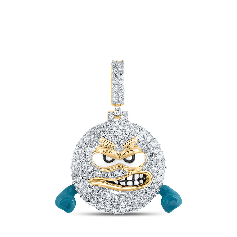 10K Gold Furious Emoji Charm Pendant with 1.75 Carat Total Weight Round Natural Diamonds for Men - High-quality Jewelry