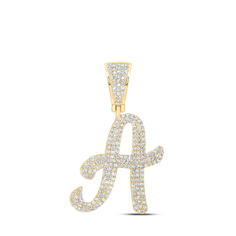 Exquisite 10K Gold 'A' Initial Letter Charm Pendant with 1 Carat Total Weight Round Natural Diamond - Ideal for Men, displayed on a white background.