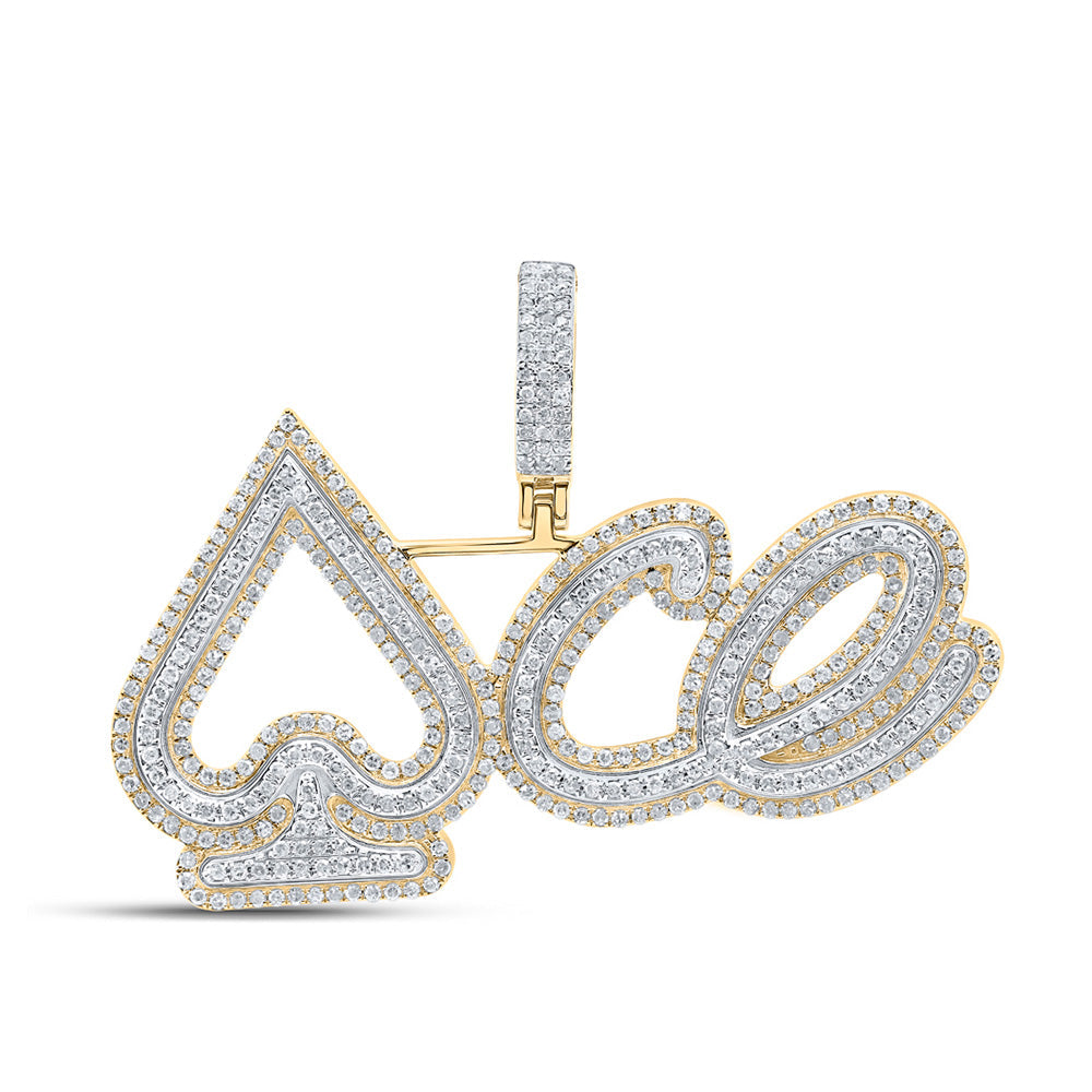 Exquisite 10K Gold Ace of Spades Charm Pendant with 1-3/4 Cttw Round Natural Diamonds for Men - A stunning gold pendant featuring a detailed Ace of Spades design adorned with dazzling round natural diamonds.