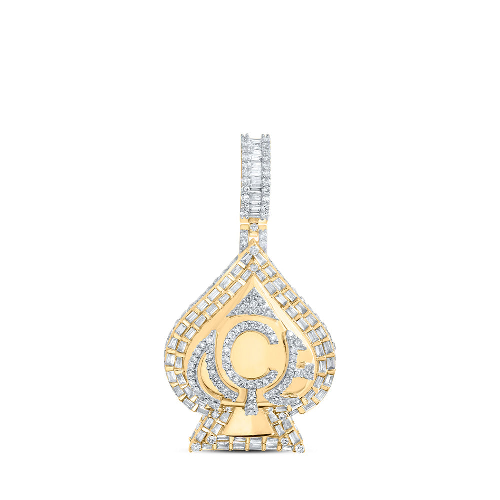 Image: A stunning 10K Gold ACE Spade Charm Pendant adorned with 2-1/4 Cttw Round Natural Diamonds designed for Men.