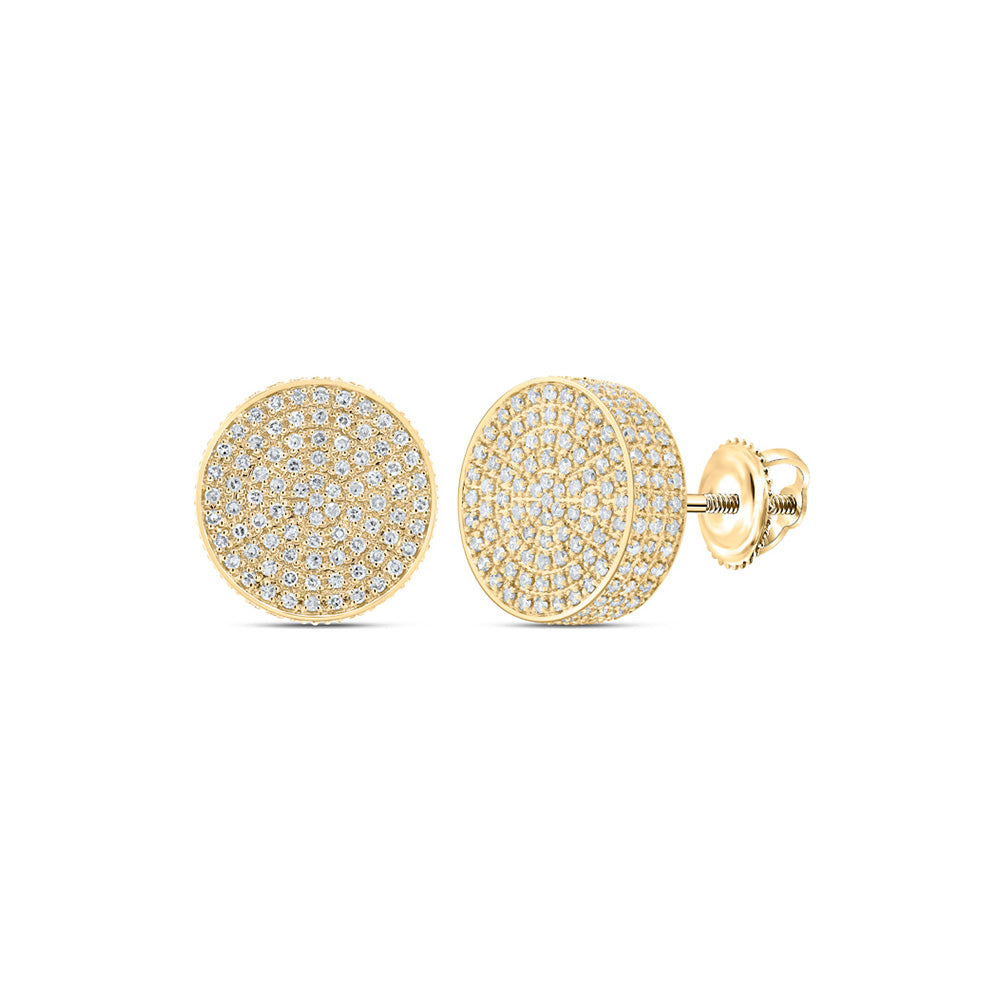 Image of Exquisite 10K Gold 3D Circle Earrings with 7/8 Cttw Round Natural Diamonds for Men
