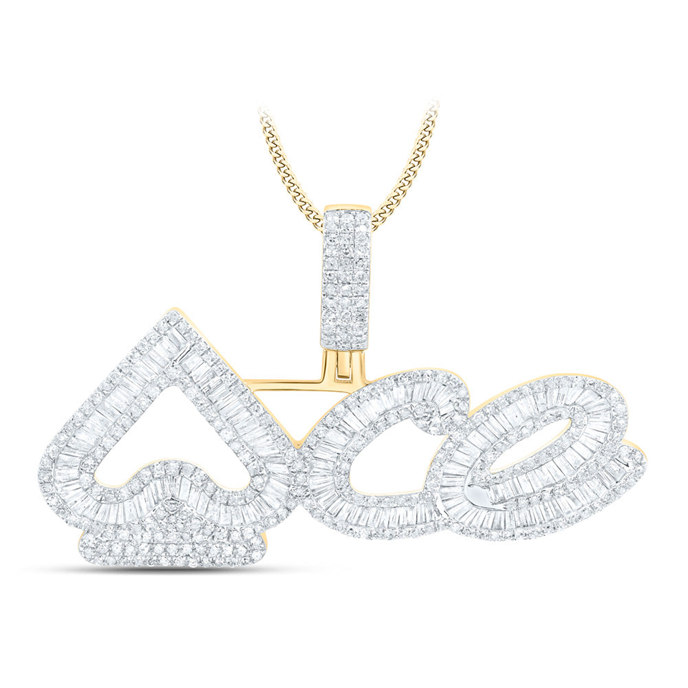 Gold Ace of Spades Charm Pendant with 1.75 Carat Baguette Natural Diamonds for Men