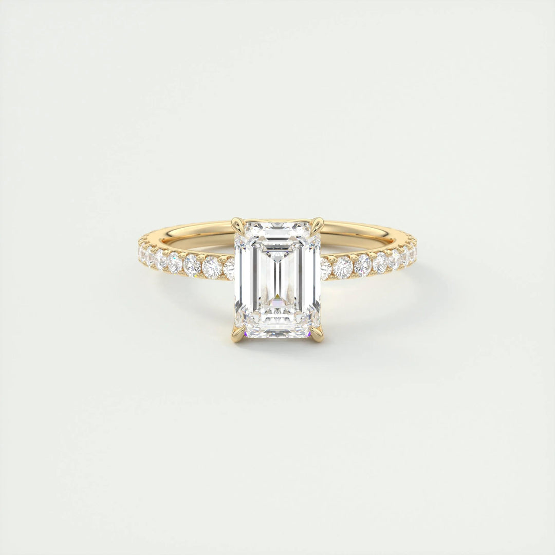 1.75ct Emerald F- VS1 Diamond Engagement Ring With Pave Setting