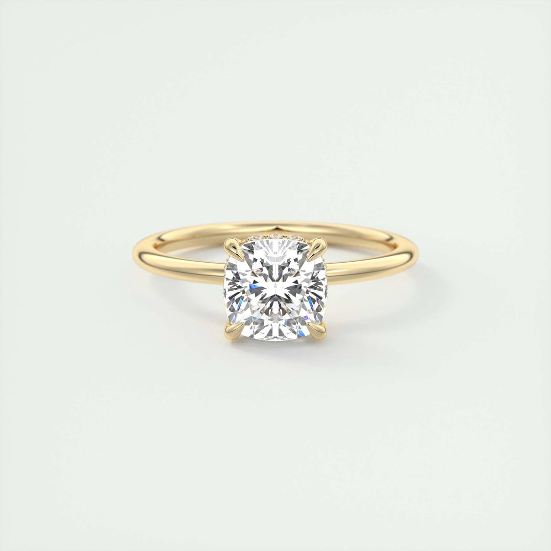 Exquisite 2ct Cushion Cut Lab Grown Diamond Engagement Ring with IGI Certification and Hidden Halo Setting in 14K or 18K Solid Gold