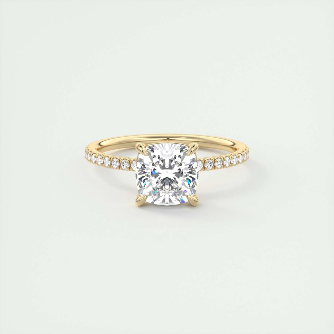 2ct Cushion F- VS1 Diamond Engagement Ring With Pave Setting