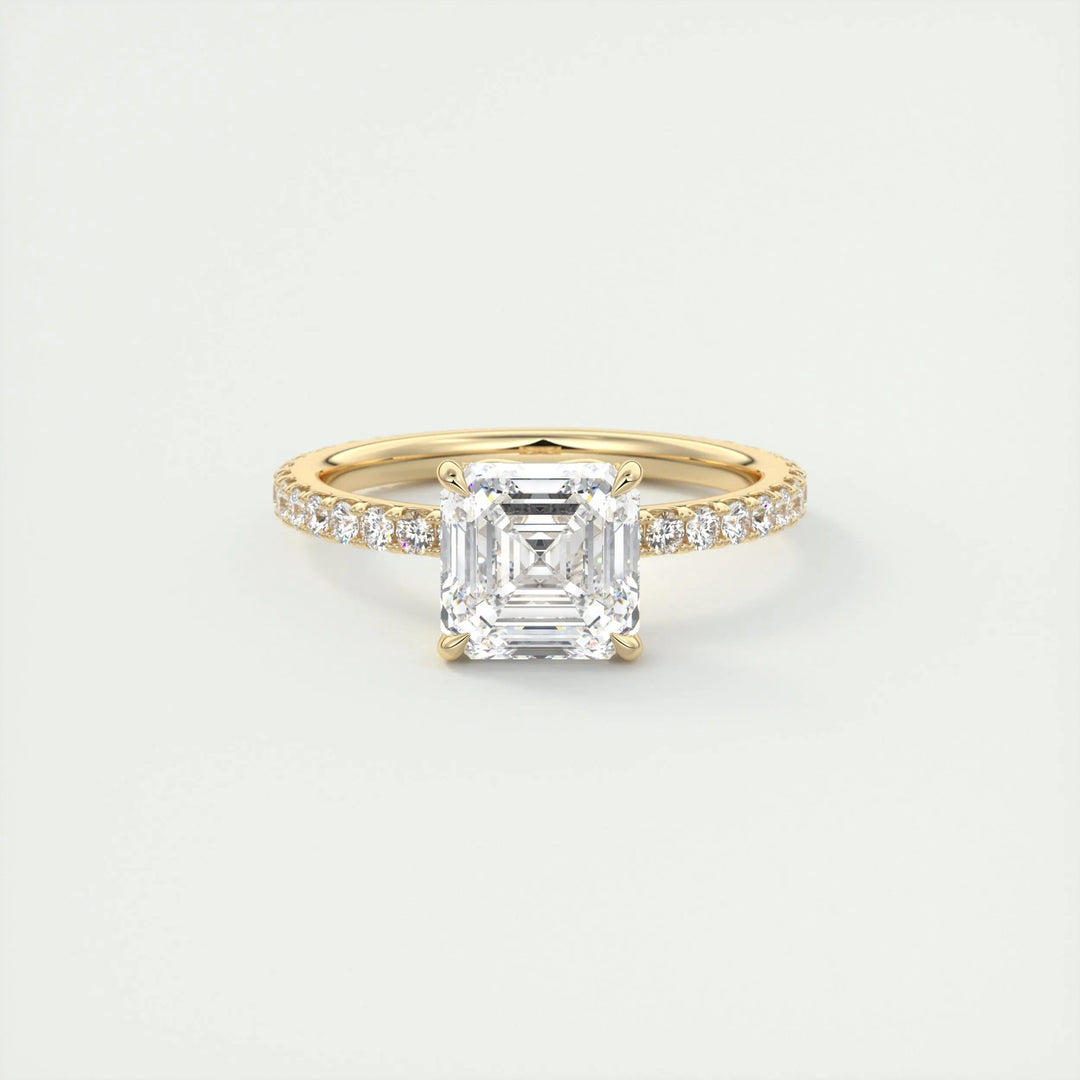 2ct Asscher F- VS1 Diamond Engagement Ring With Pave Setting
