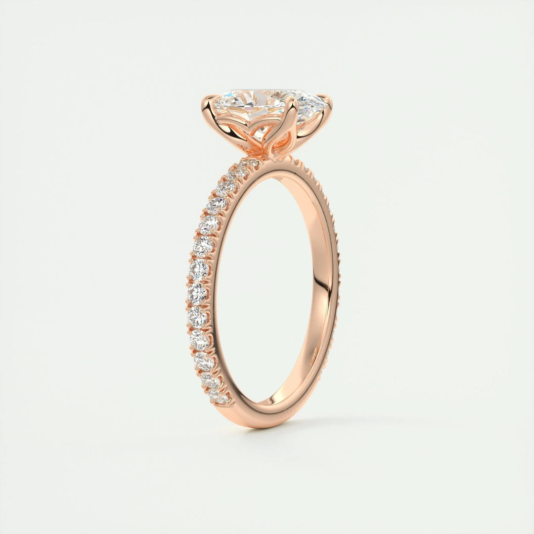 IGI Certified 1.5ct Oval F-VS1 Lab Grown Diamond Pave Engagement Ring in 14K or 18K Solid Gold