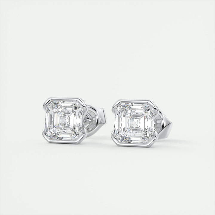 1.0 CT Asscher Half Bezel Solitaire G/VS Lab Grown Diamond Earrings