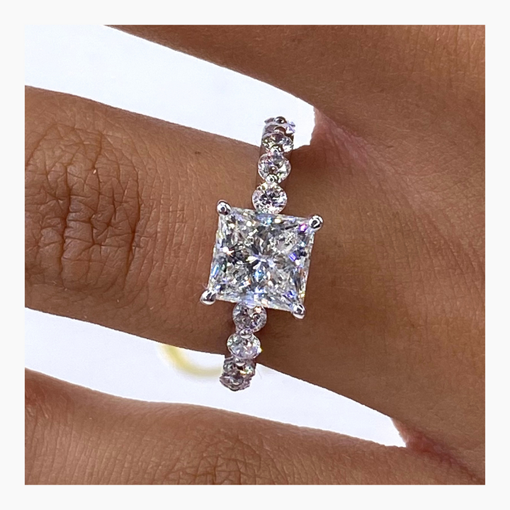 1.5ct Princess Cut F- VS Diamond Engagement Ring With Pave Setting