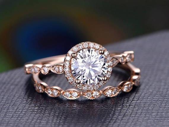 0.75 CT Round Moissanite Engagement Ring with Halo Pave Setting