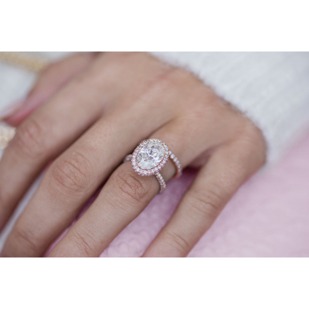 3.90 CT Oval Halo & Pave Moissanite Engagement Ring
