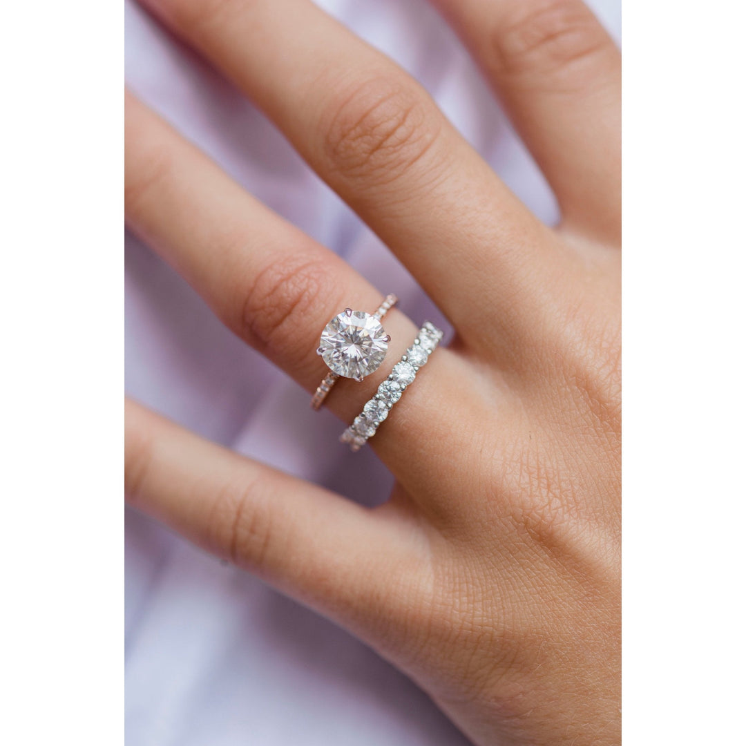 2.10 CT Round Solitaire Hidden Halo & Pave Moissanite Engagement Ring