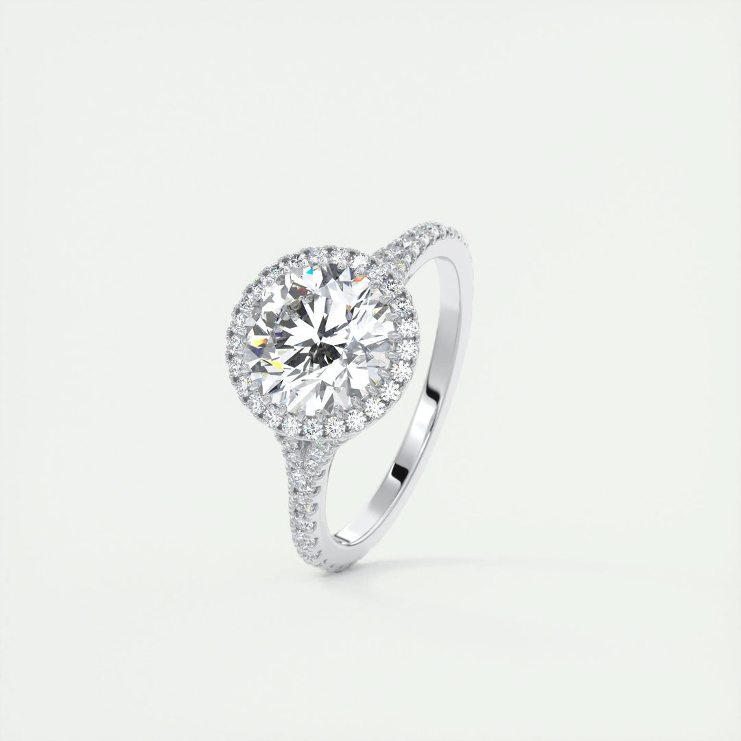IGI Certified 2ct Round F-VS1 Lab Grown Diamond Engagement Ring with Halo & Pave Setting in 14K or 18K Solid Gold