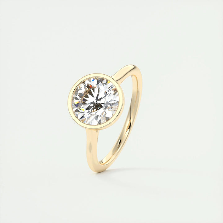IGI Certified 2CT Round F-VS1 Lab Grown Diamond Solitaire Bezel Engagement Ring in 14K or 18K Solid Gold