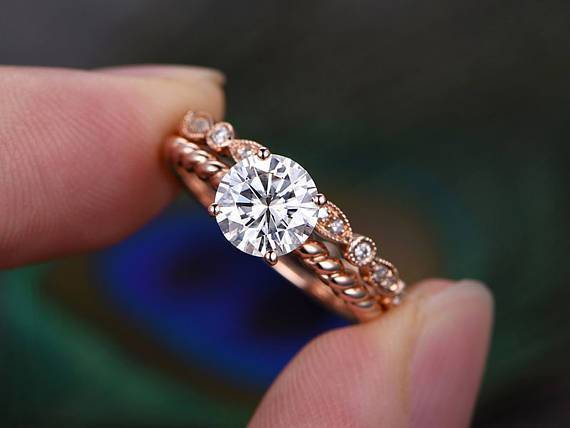 0.75 CT Round Moissanite Solitaire Engagement Ring - Front View