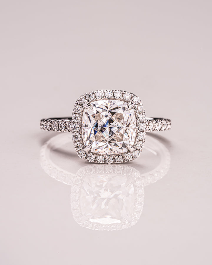 1.80 CT Cushion Cut Halo Moissanite Engagement Ring With Pave Setting