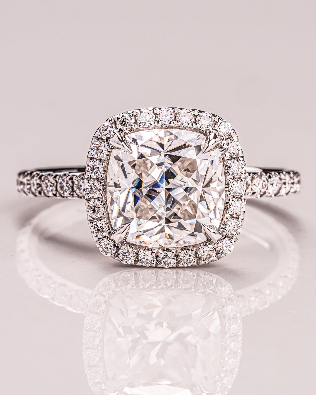 1.80 CT Cushion Cut Halo Moissanite Engagement Ring With Pave Setting