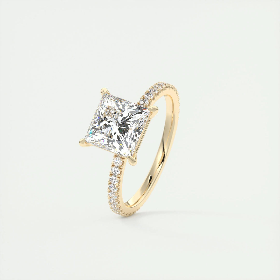 IGI Certified 2ct F-VS1 Princess Cut Lab Grown Diamond Engagement Ring with Pave Setting in 14K or 18K Solid Gold