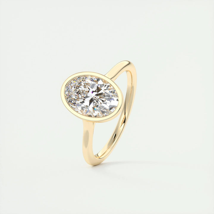 IGI Certified 2ct Oval F-VS1 Lab Grown Diamond Solitaire Bezel Style Engagement Ring in 14K or 18K Solid Gold