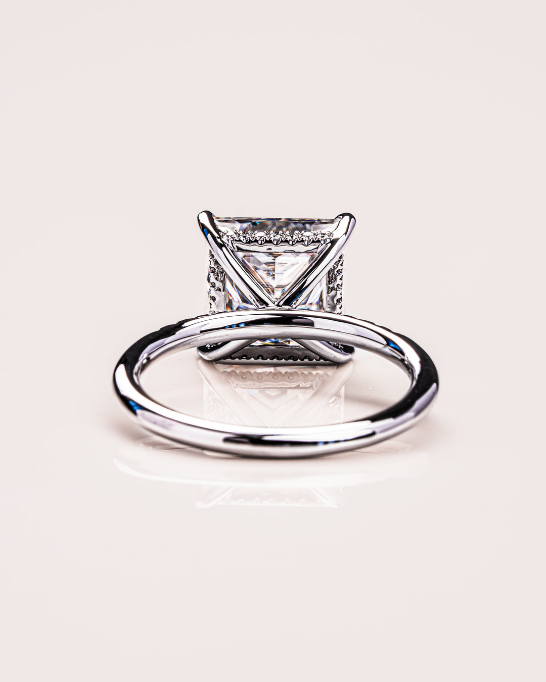 2.87 CT Princess Cut Moissanite Solitaire Engagement Ring With Hidden Halo Setting