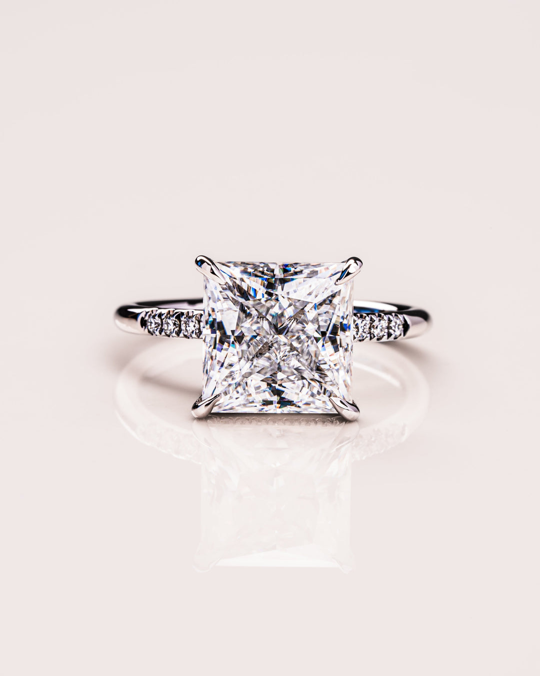 2.87 CT Princess Cut Moissanite Solitaire Engagement Ring With Hidden Halo Setting