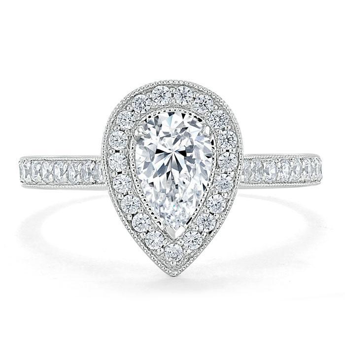 1.52 CT Pear Cut Halo Channel Pave Moissanite Engagement Ring