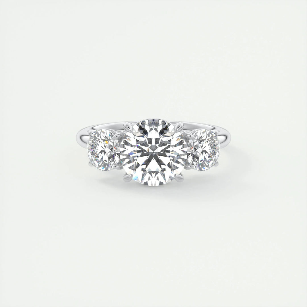 2ct Round Shaped  Diamond 3 Stones Engagement Ring With F- VS1 Clarity