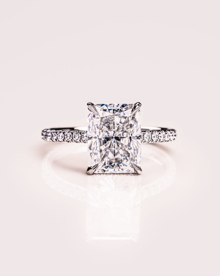 2.43 CT Radiant Cut Solitaire Hidden Halo Setting Moissanite Engagement Ring