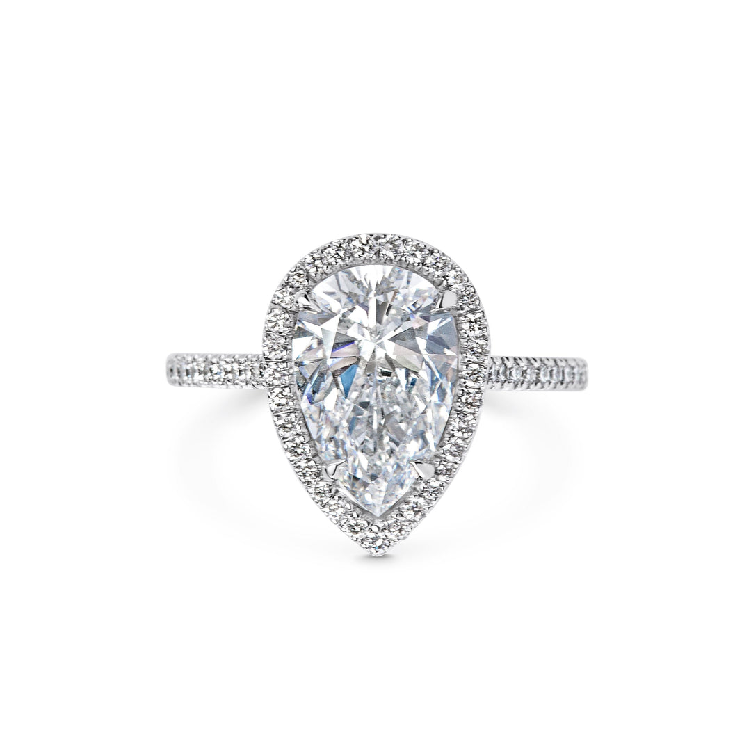 IGI Certified 2 Carat Pear F-VS1 Lab-Grown Diamond Halo & Pave Engagement Ring in 14K or 18K Solid Gold