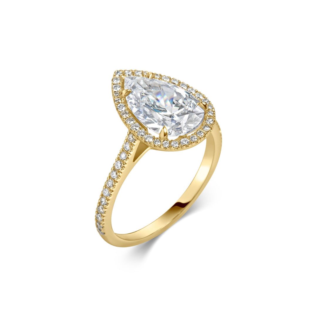 IGI Certified 2 Carat Pear F-VS1 Lab-Grown Diamond Halo & Pave Engagement Ring in 14K or 18K Solid Gold