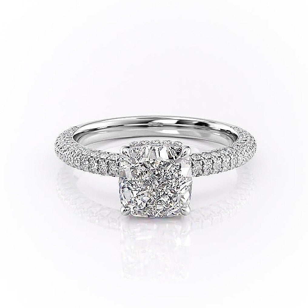 2.54 CT Cushion Cut Pave Moissanite Engagement Ring