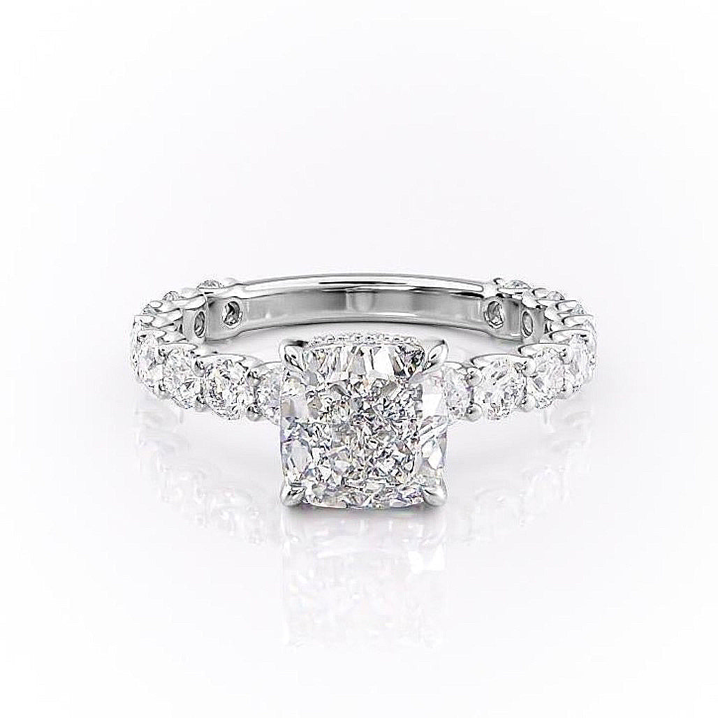 2.15 CT Cushion Cut Pave Moissanite Engagement Ring
